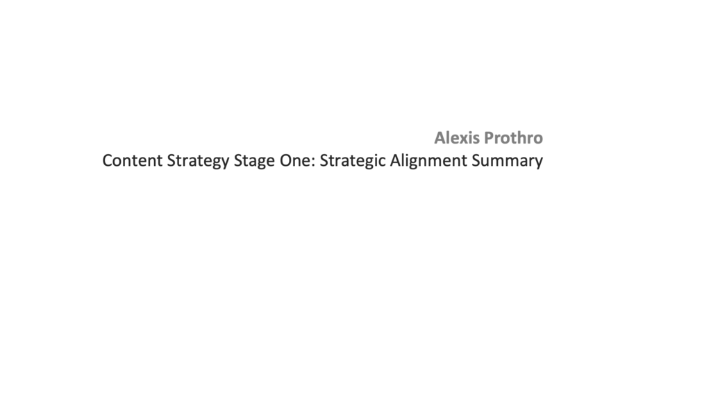 Picture of document cover page titled Content Strategy Stage one strategic alignment summary